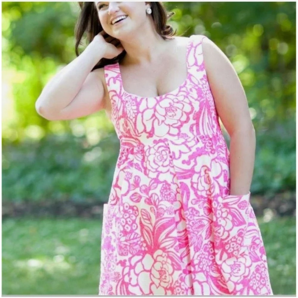 Vanessa Virginia Anthropologie Women's Pink and White Floral Patterned Dress 2